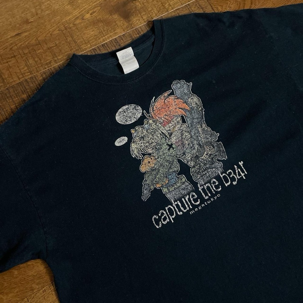 Megatokyo Graphic Tee Mens XL Black Y2K Anime Skater Capture The Bear Shirt